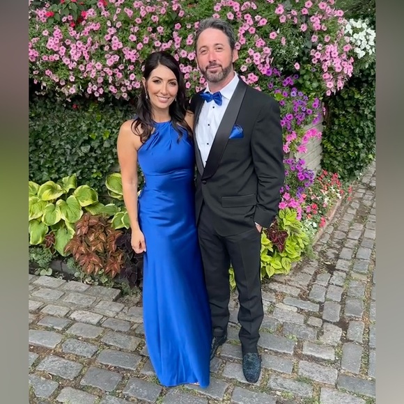 calvin klein blue satin dress Calvin Klein V-neck Satin Midi Dress | Blue
